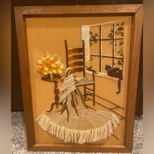 Cozy Corner Crewel Wall Hanging Framed Complete Sunset Designs Vintage 1979